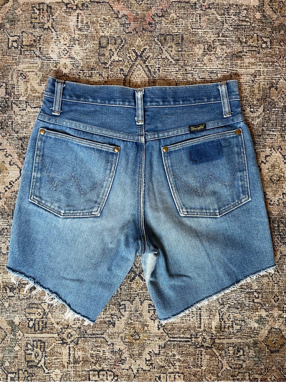 Vintage Wrangler Cut Off Jean Shorts Light Blue Denim - Natural Fade